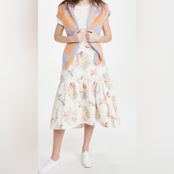 Sea New York Linden Patchwork Quilted Ruffle Hem Midi Skirt - Picture 10 of 16